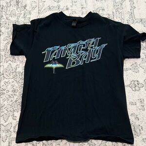 Gildan Black Tampa Bay Graphic Tee with Blue-Green Iridescent Print